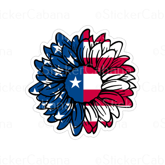 Sticker (Large): American Flag Sunflower