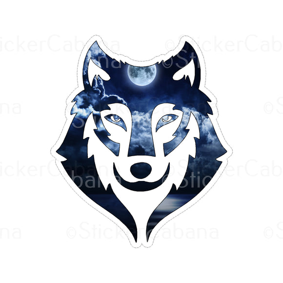 Sticker (Small): Wolf Face With Night Sky