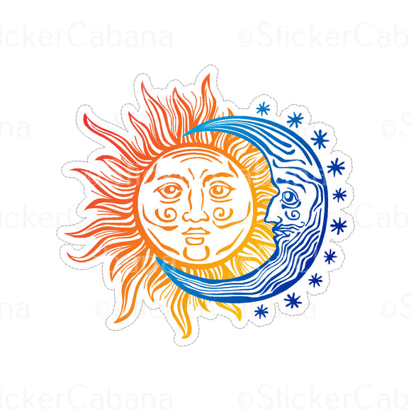 Sticker (Large & Small Options): Yellow Sun & Blue Moon