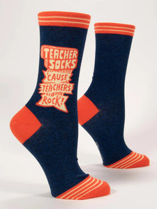 Blue Q "Teachers Socks - Cause' Teachers Rock" - Women's Navy Crew Socks