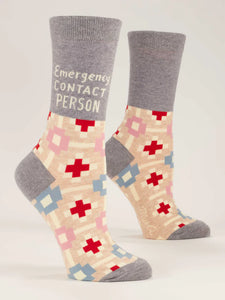 Blue Q "Emergency Contact Person" - Women's Tan Crew Socks