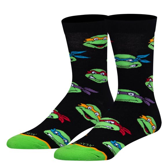 Retro Turtle Heads -  Men's Black Crew Socks