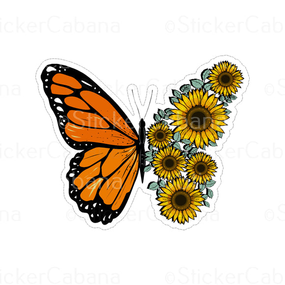 Sticker (Large): Orange Butterfly With Sunflower Wing