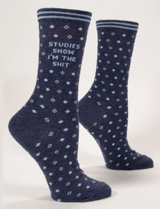 Blue Q "Studies Show I'm The Shit" - Women's Navy Crew Socks