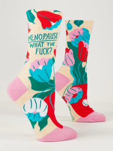 Blue Q "Menopause. What the Fuck?" - Women's Tan & Pink Crew Socks