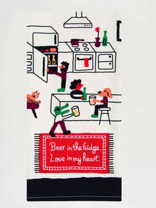 Blue Q Screen-Printed Kitchen Towel "Beer In The Fridge. Love In My Heart."