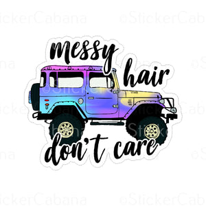 Sticker (Large & Small Options): "Messy Hair Don't Care" Pastel Jeep