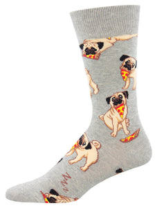 Pugs With Pizza - Gray Heather (Men's Socks)