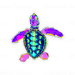 Sticker (Large & Small Options): Neon Sea Turtle