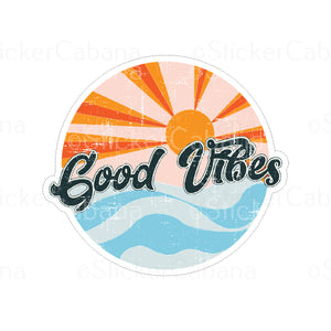 Sticker (Large): "Good Vibes" Ocean & Sun