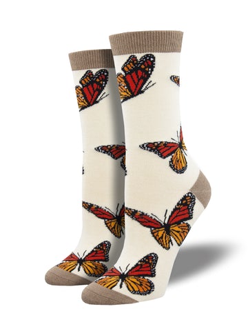Monarch Butterflies - Ivory Heather (Women's Bamboo Socks)