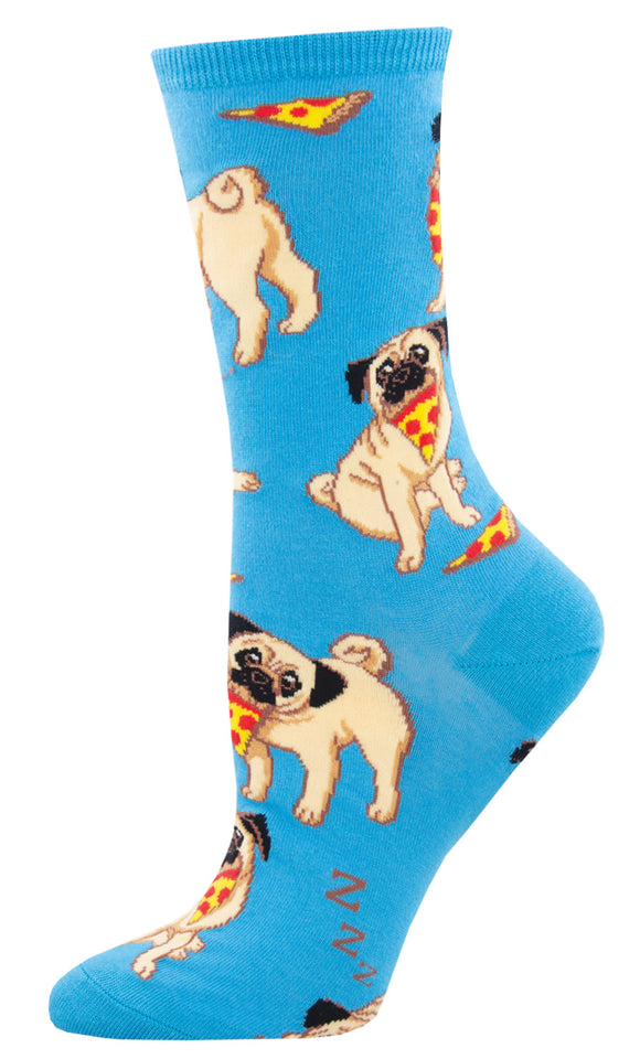 Pugs With Pizza - Blue (Women's Socks)