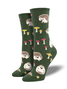 Hedgehogs & Mushrooms - Green Heather (Women's Socks)
