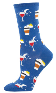 Morning Coffee & Evening Wine - Blue (Women's Socks)