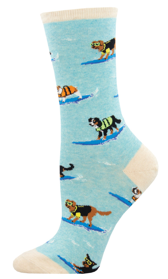 Surfing Dogs - Blue Heather (Women's Socks)