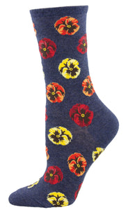 Blooming Pansies - Navy Heather (Women's Socks)