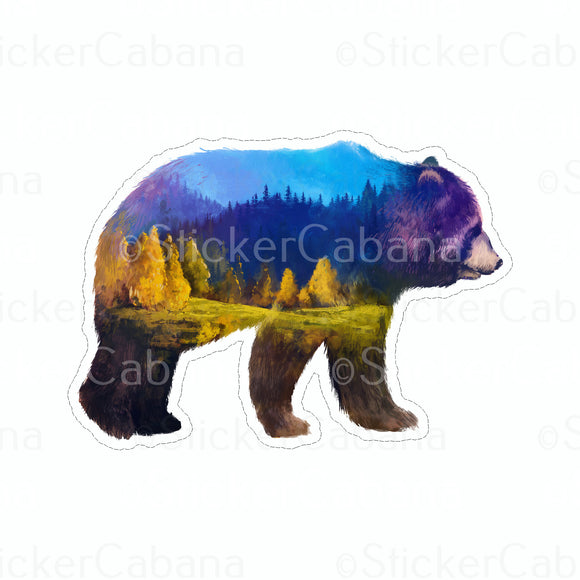 Sticker (Large & Small Options): Forest Scene In A Bear