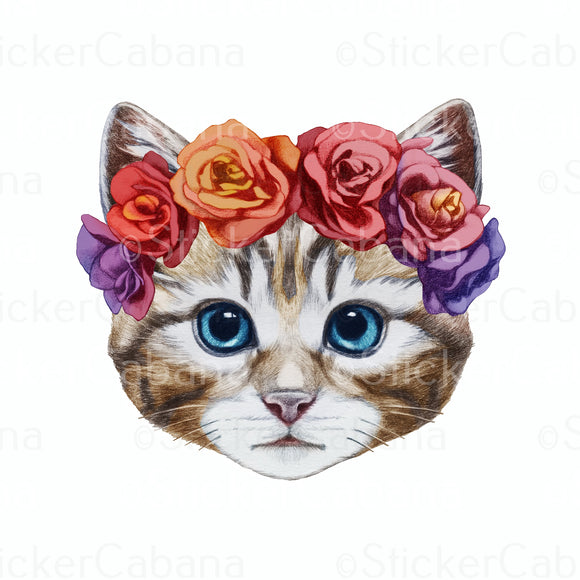 Sticker (Large & Small Options): Flower Headband Cat