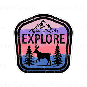 Sticker (Small): "Explore" Mountain Scene