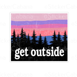 Sticker (Large & Small Options): "Get Outside" Forest & Pink Sky