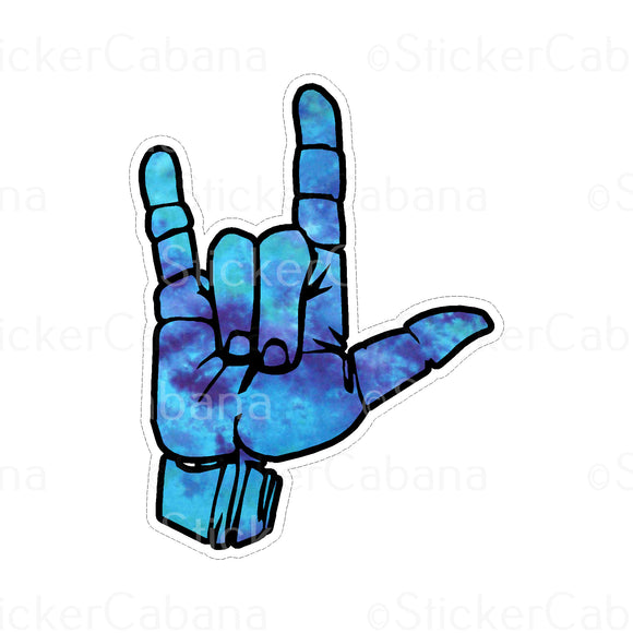 Sticker (Small): Blue Watercolor Rock And Roll Hand