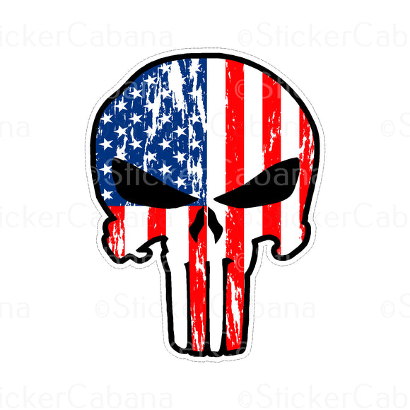 Sticker (Large & Small Options): USA Flag Skull
