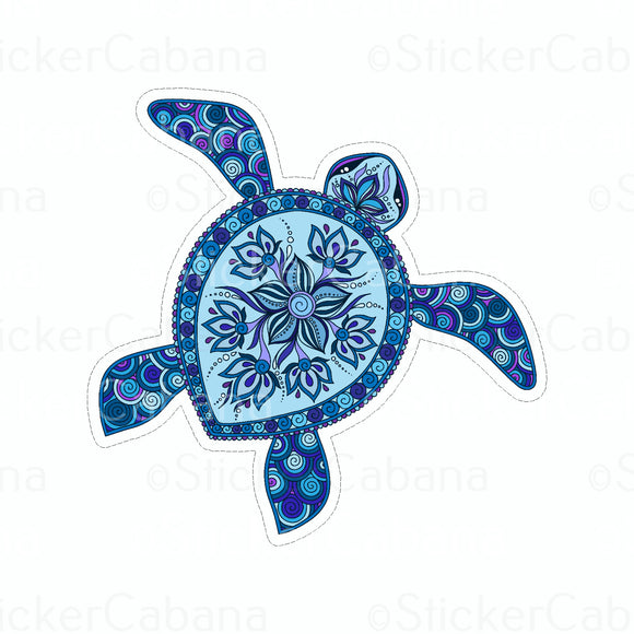 Sticker (Small): Paisley Blue Sea Turtle