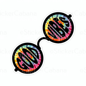 Sticker (Large & Small Options): "Good Vibes" Rainbow Tie Dye Glasses