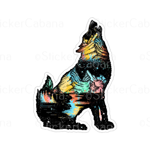 Sticker (Large & Small Options): Howling Night Wolf